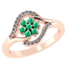 Certified 1.50 CTW Genuine Emerlad And Diamond 14K Rose Gold Ring