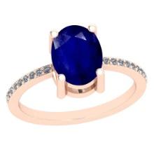 2.10 Ctw I2/I3 Blue Sapphire And Diamond 14K Rose Gold Ring