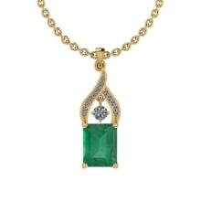 Certified 3.20 Ctw Emerald and Diamond I2/I3 14K Yellow Gold Victorian Style Pendant Necklace