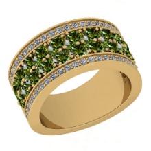 Certified 5.12 Ctw I2/I3 Green Sapphire And Diamond 10K Yellow Gold Band Ring