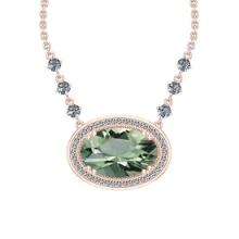 Certified 32.00 Ctw I2/I3 Green Amethyst And Diamond 14K Rose Gold Pendant