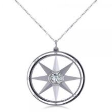 Diamond Nautical Compass Pendant Necklace 14k White Gold 0.66ctw