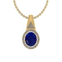 Certified 3.87 Ctw Blue Sapphire And Diamond SI2/I1 14K Yellow Gold Pendant