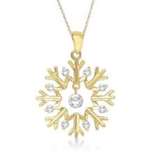 Snowflake Shaped Diamond Pendant Necklace 14k Yellow Gold 0.20ctw