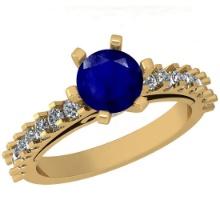 0.90 Ctw SI2/I1 Blue Sapphire And Diamond 14K Yellow Gold Ring