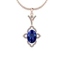Certified 5.58 Ctw VS/SI1 Tanzanite And Diamond 14K Rose Gold Vintage Style Necklace