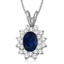 Blue Sapphire and Diamond Accented Pendant 14k White Gold 1.60ctw