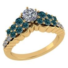 Certified 1.35 Ctw I2/I3 Treated Fancy Blue And White Diamond 14K Yellow Gold Vintage Style Annivers