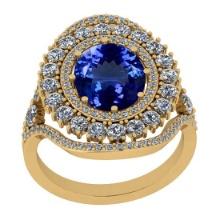 Certified 4.08 Ctw VS/SI1 Tanzanite And Diamond 14K Yellow Gold Victorian Style Bridal Halo Ring