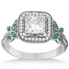 Emerald Square-Halo Butterfly Engagement Ring Platinum 1.34ctw