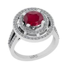2.10 Ctw SI2/I1 Ruby And Diamond 14K White Gold 2 Row Engagement Halo Ring