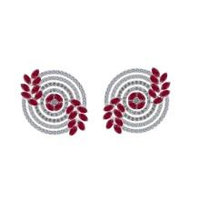 5.60 Ctw SI2/I1 Ruby And Diamond 14K White Gold Earrings