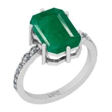 5.12 Ctw SI2/I1 Emerald And Diamond 14K White Gold Ring
