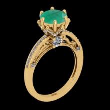 2.61 Ctw VS/SI1 Emerald And Diamond Prong Set 14K Yellow Gold Vintage Style Ring