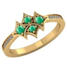 Certified 1.15 CTW Genuine Emerlad And Diamond 14K Yellow Gold Ring