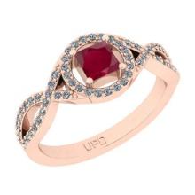 0.70 Ctw SI2/I1Ruby And Diamond 14K Rose Gold Ring