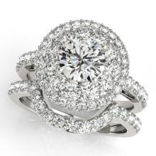 Certified 1.85 Ctw SI2/I1 Diamond 14K White Gold Engagement Halo Set Ring