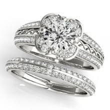Certified 1.60 Ctw SI2/I1 Diamond 14K Yellow Gold Vingate Style Bridal Set Ring