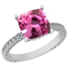 Certified 3.76 Ctw VS/SI1 Pink Sapphire And Diamond 14K White Gold Ring