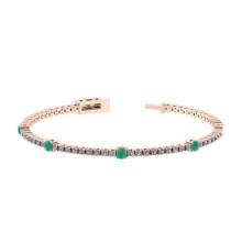 3.08 Ctw SI2/I1 Emerald and Diamond 14K Rose Gold Bracelet