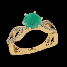 1.74 Ctw VS/SI1 Emerald And Diamond Prong Set 14K Yellow Gold Vintage Style Ring