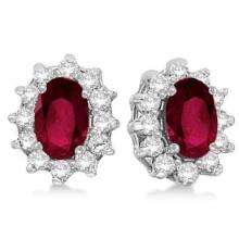 Oval Ruby and Diamond Accented Earrings 14k White Gold 2.05ctw