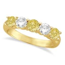 Five Stone White and Fancy Yellow Diamond Ring 14k Yellow Gold 1.50ctw