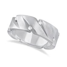 Mens Pointed Groove Diamond Wedding Ring Band 18k White Gold 0.50ctw