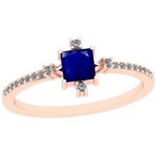0.53 Ctw SI2/I1 Blue Sapphire And Diamond 14K Rose Gold Ring