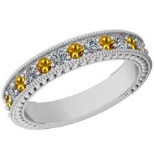 0.83 Ctw SI2/I1 Yellow Sapphire And Diamond 14K White Gold Filigree Band Ring