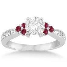 Floral Diamond and Ruby Engagement Ring Setting 14k White Gold 1.30ctw