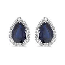 Pear Blue Sapphire and Diamond Stud Earrings 14k White Gold 1.70ctw