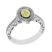 0.99 Ctw GIA Certified Fancy Yellow Diamond 14K White Gold Engagement Halo Ring