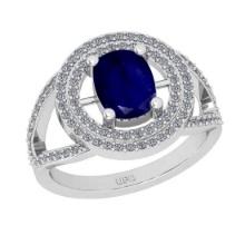 1.77 Ctw SI2/I1Blue Sapphire and Diamond 14K White Gold Engagement Ring