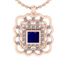 1.50 Ctw SI2/I1 Blue Sapphire and Diamond 14K Rose Gold Pendant Necklace