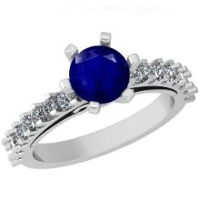 0.90 Ctw SI2/I1 Blue Sapphire And Diamond 14K White Gold Ring