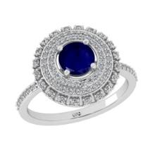 1.65 Ctw SI2/I1 Blue Sapphire and Diamond 14K White Gold Engagement Halo Ring