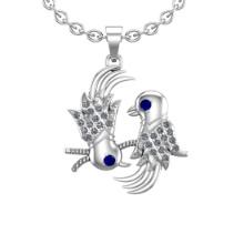 0.08 Ctw SI2/I1 Blue Sapphire and Diamond 14K White Gold Little Birds Necklace