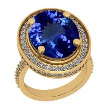 Certified 8.79 Ctw VS/SI1 Tanzanite And Diamond 14k Yellow Gold Vingate Style Engagement Halo Ring