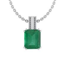 Certified 6.40 Ctw Emerald and Diamond I2/I3 14K White Gold Victorian Style Pendant Necklace