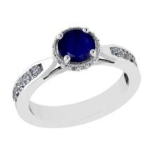 1.73 Ctw SI2/I1 Blue Sapphire and Diamond 14K White Gold Engagement Halo Ring