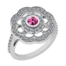 1.09 Ctw SI2/I1 Pink Tourmaline And Diamond 14K White Gold Engagement Halo Ring