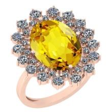 19.63 Ctw I2/I3 Lemon Topaz And Diamond 14k Rose Gold Engagement Halo Ring