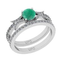 1.01 Ctw SI2/I1 Emerald And Diamond 14K White Gold Anniversary Set Band Ring