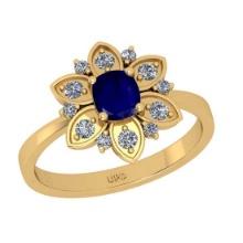 1.29 Ctw SI2/I1Blue Sapphire and Diamond 14K Yellow Gold Engagement set Ring