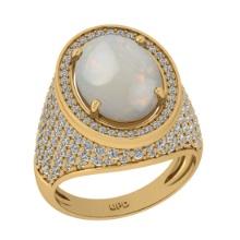 6.16 Ctw I2/I3 Opal And Diamond 14K Yellow Gold Engagement Ring