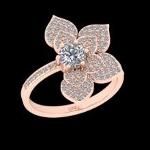 0.92 Ctw SI2/I1 Diamond 18K Rose Gold Engagement Ring