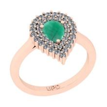 1.22 Ctw SI2/I1 Emerald And Diamond 14K Rose Gold Anniversary Ring