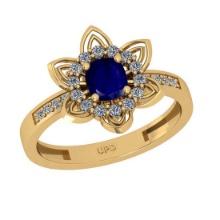 0.76 Ctw SI2/I1Blue Sapphire and Diamond 14K Yellow Gold Engagement Ring