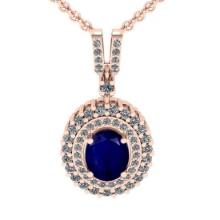 1.80 Ctw VS/SI1 Blue Sapphire And Diamond 14K Rose Gold Necklace (ALL DIAMOND ARE LAB GROWN )